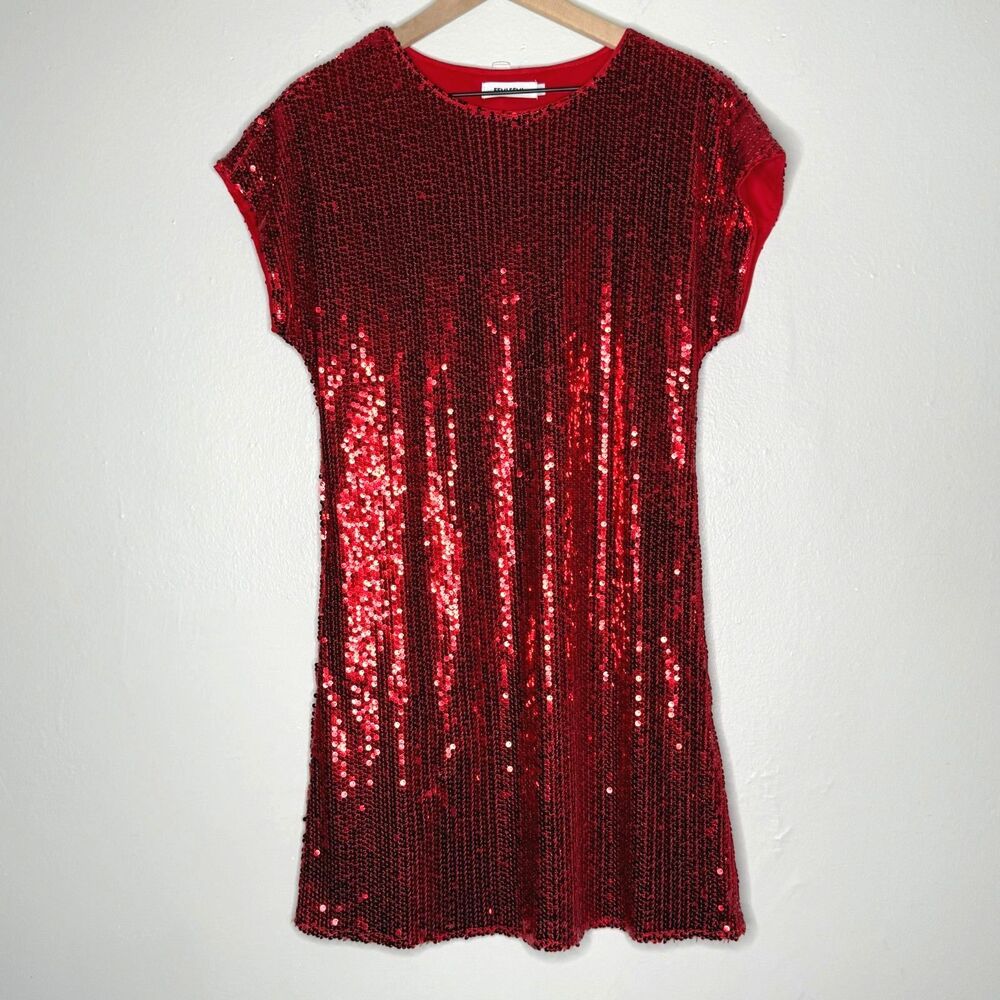 Femi Semi Womens Mini Sequin Dress Small Red Event Holiday Prom Homecoming